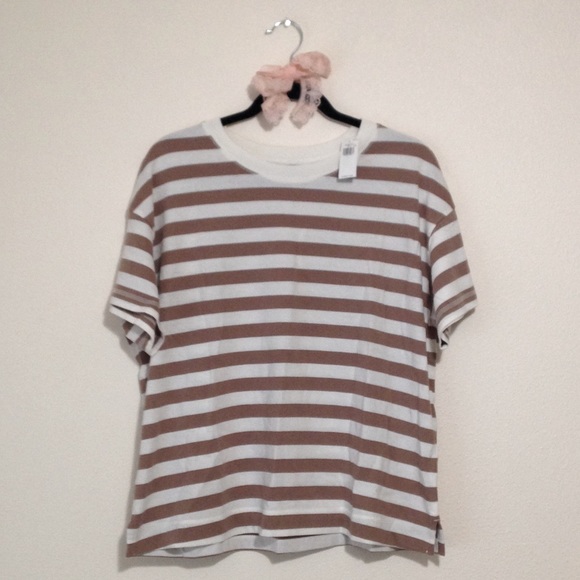Old Navy Tops - OLD NAVY Brown and White Short-Sleeve Vintage Striped Easy Scoop Neck T-shirt